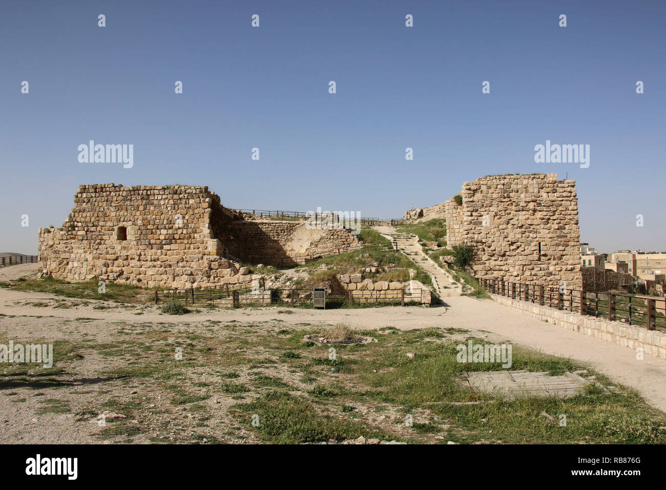 Le rovine del castello di Kerak, un grande castello crociato di Kerak (Al Karak) in Giordania Foto Stock