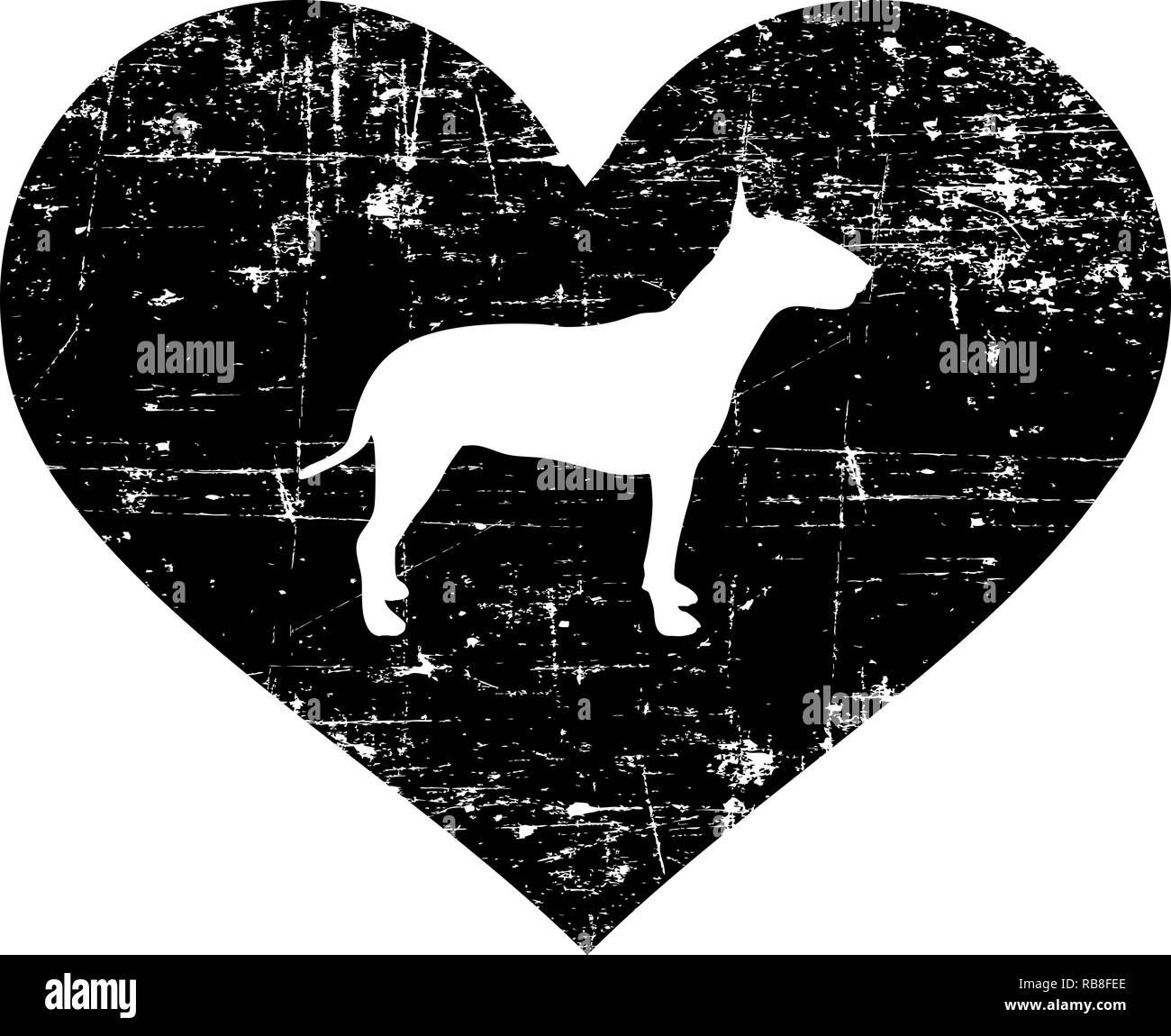 Bull terrier silhouette nel cuore nero Foto Stock