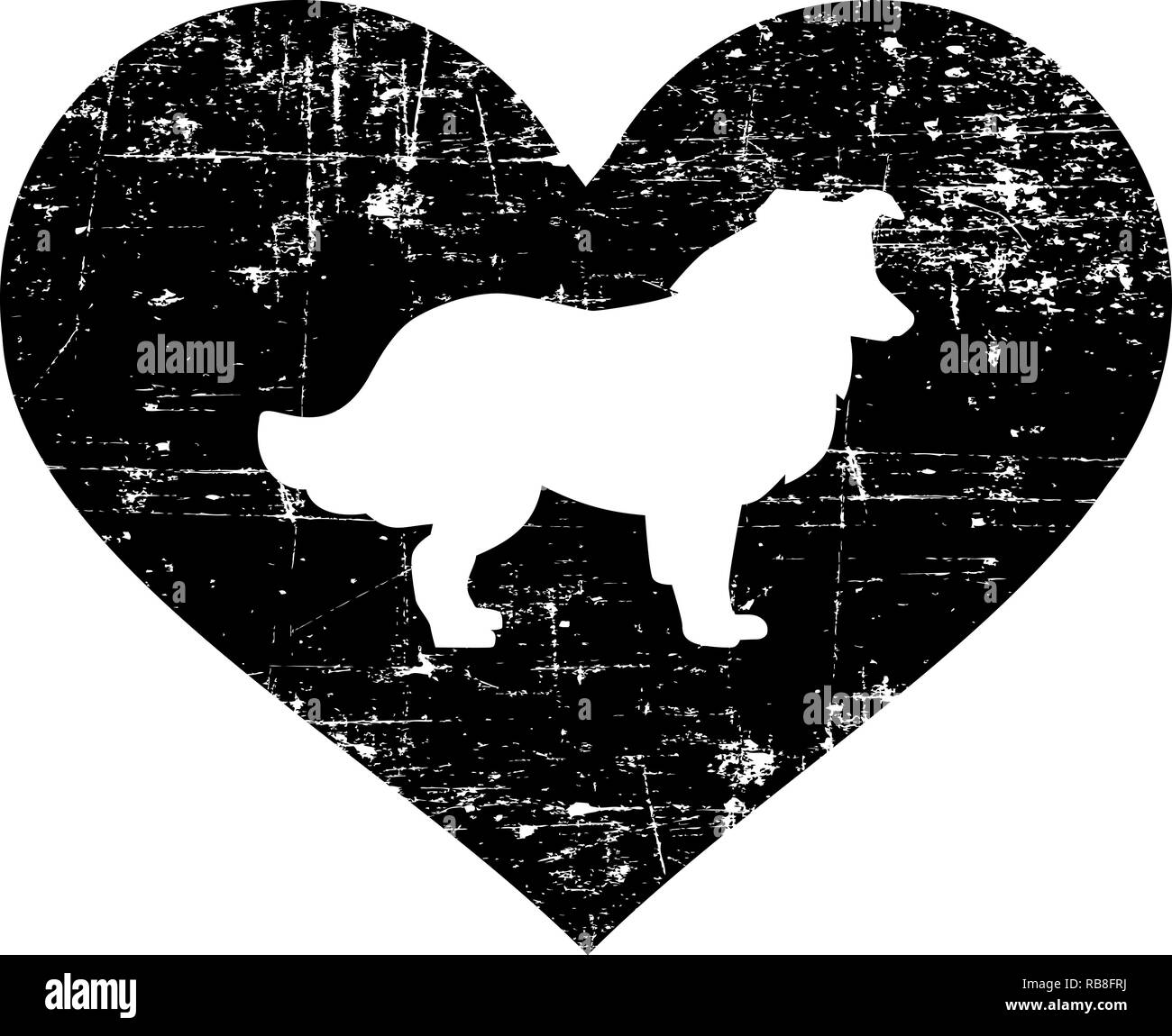 Collie silhouette nel cuore nero Foto Stock