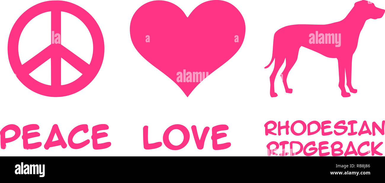 La pace, amore, Rhodesiano slogan Ridgeback rosa Foto Stock