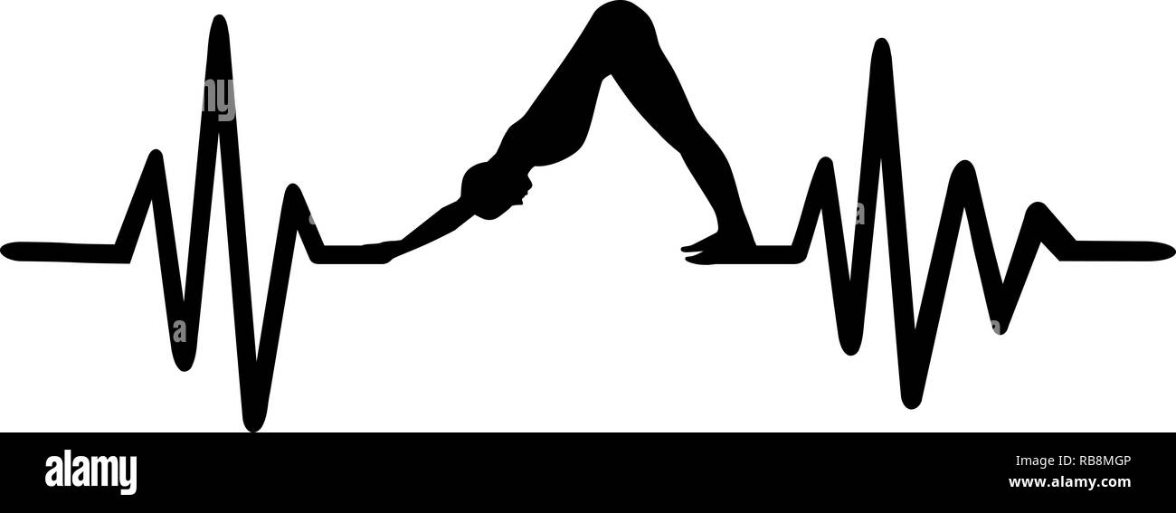 Heartbeat linea pulse pilates con word e pilates silhouette Foto Stock