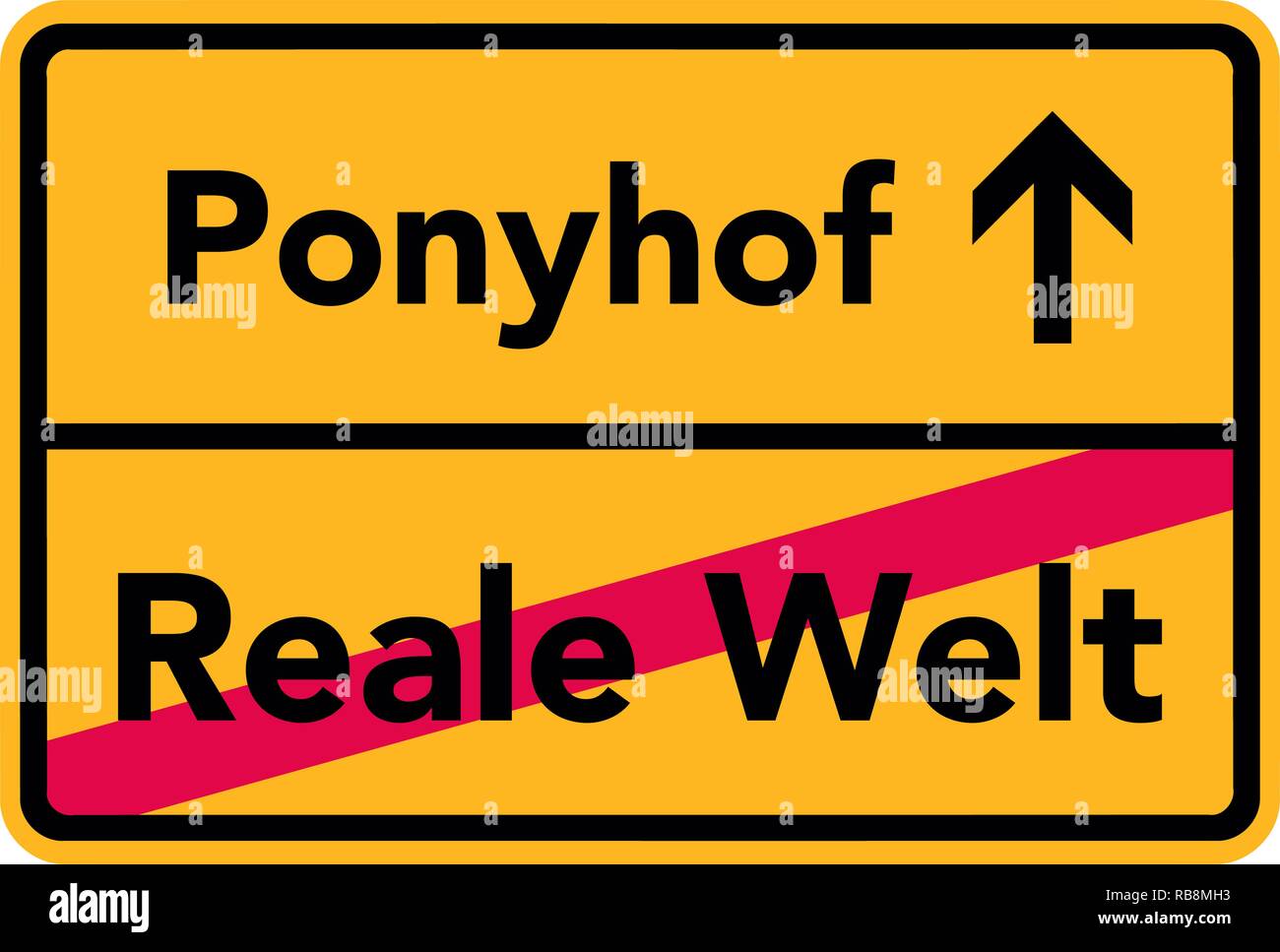 Modo per il pony farm e lasciando il mondo reale strada segno tedesco Foto Stock