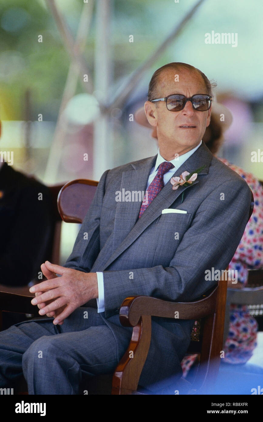Il Principe Filippo , Duca di Edimburgo. Royal visita alle Barbados, circa 1989 Foto Stock