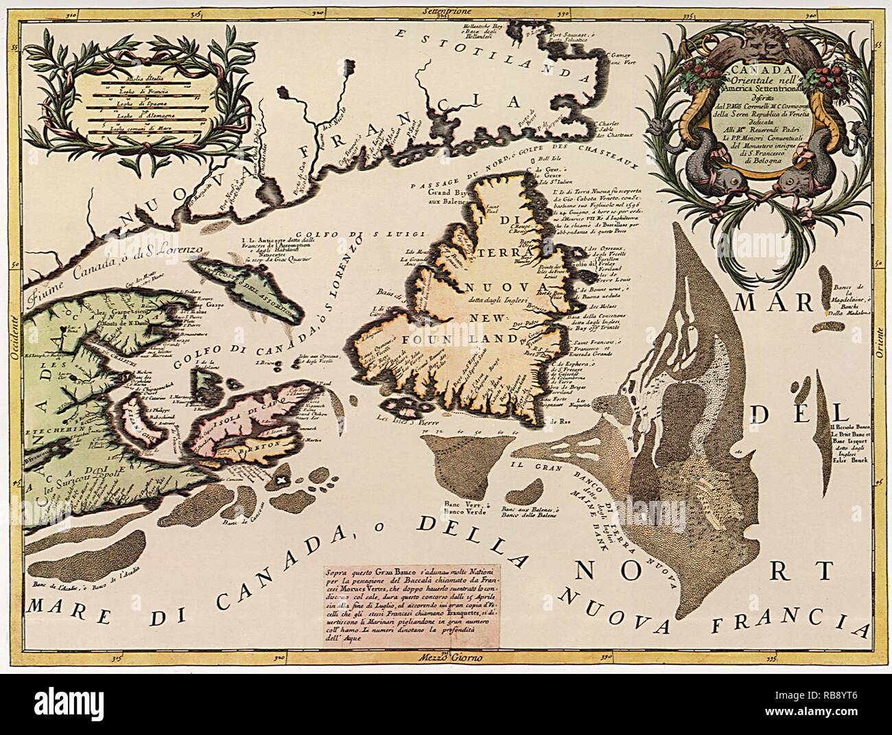 Mappa del Canada orientale 1692 Foto Stock