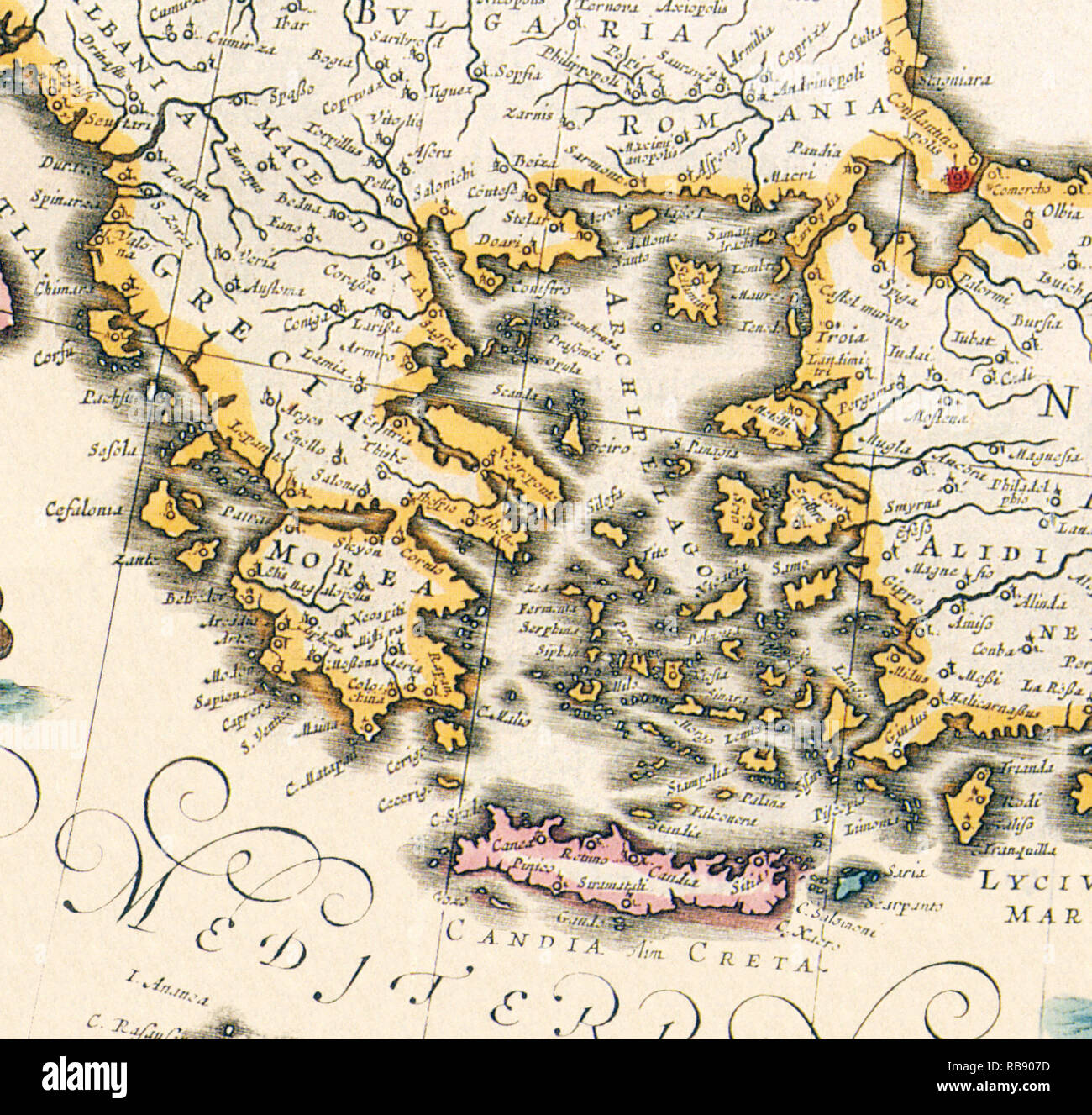 Mappa di Grecia 1650 Foto Stock