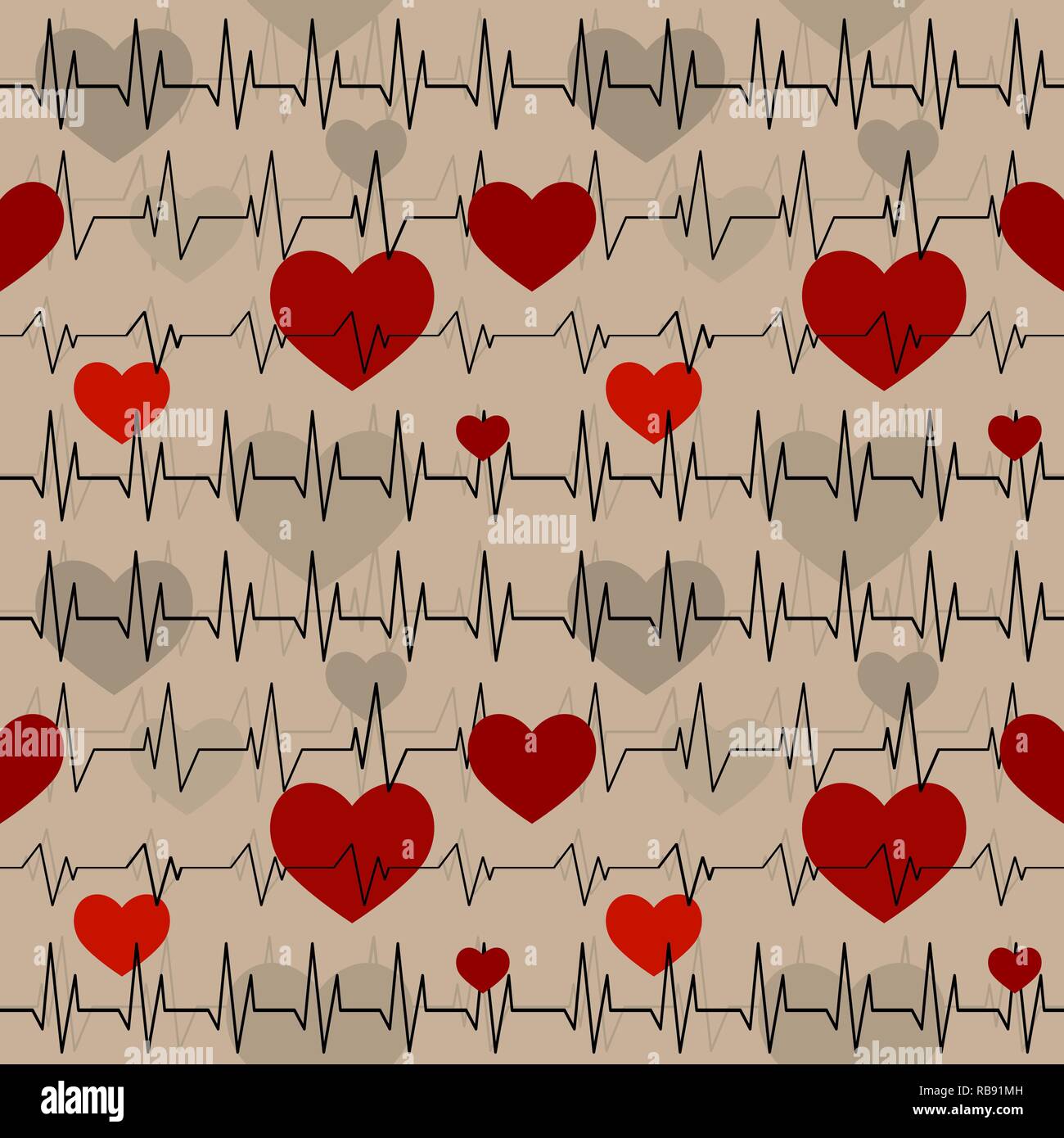 Seamless pattern con un cardiogram di ritmi cardiaci. Foto Stock