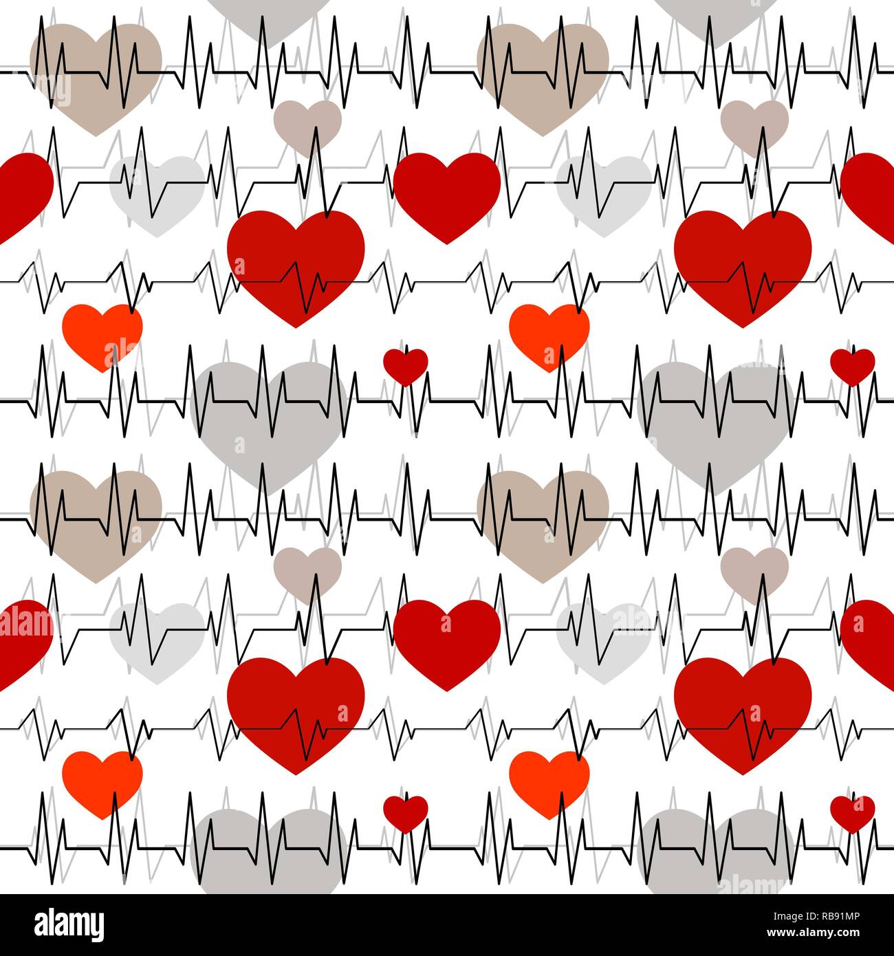 Seamless pattern bianco con un cardiogram di ritmi cardiaci. Foto Stock