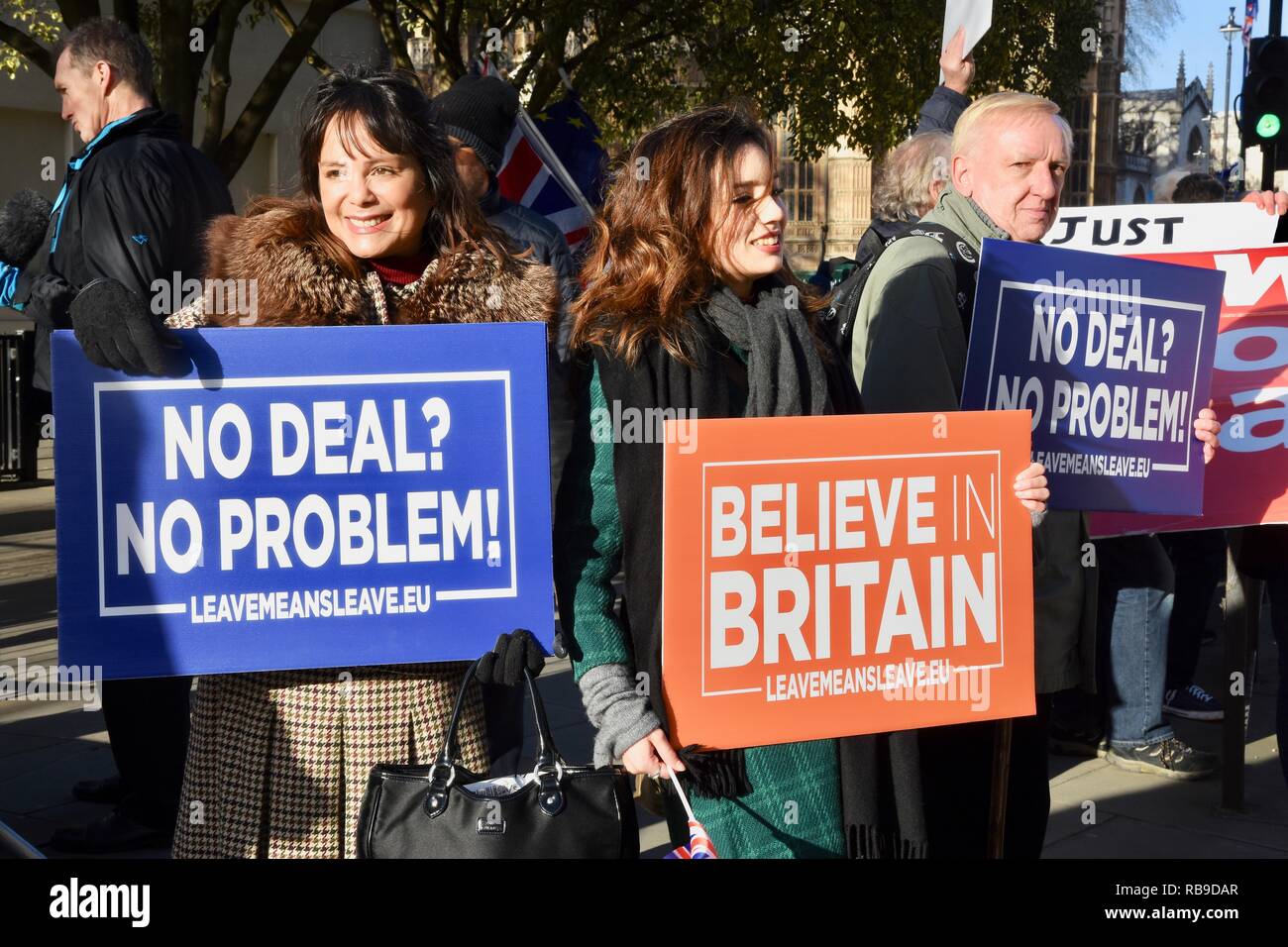 Westminster, Londra, Regno Unito. 8 Jan 2019. Pro Brexit maturità dimostrata al di fuori della sede del Parlamento, Westminster, London.UK Credit: Michael melia/Alamy Live News Foto Stock