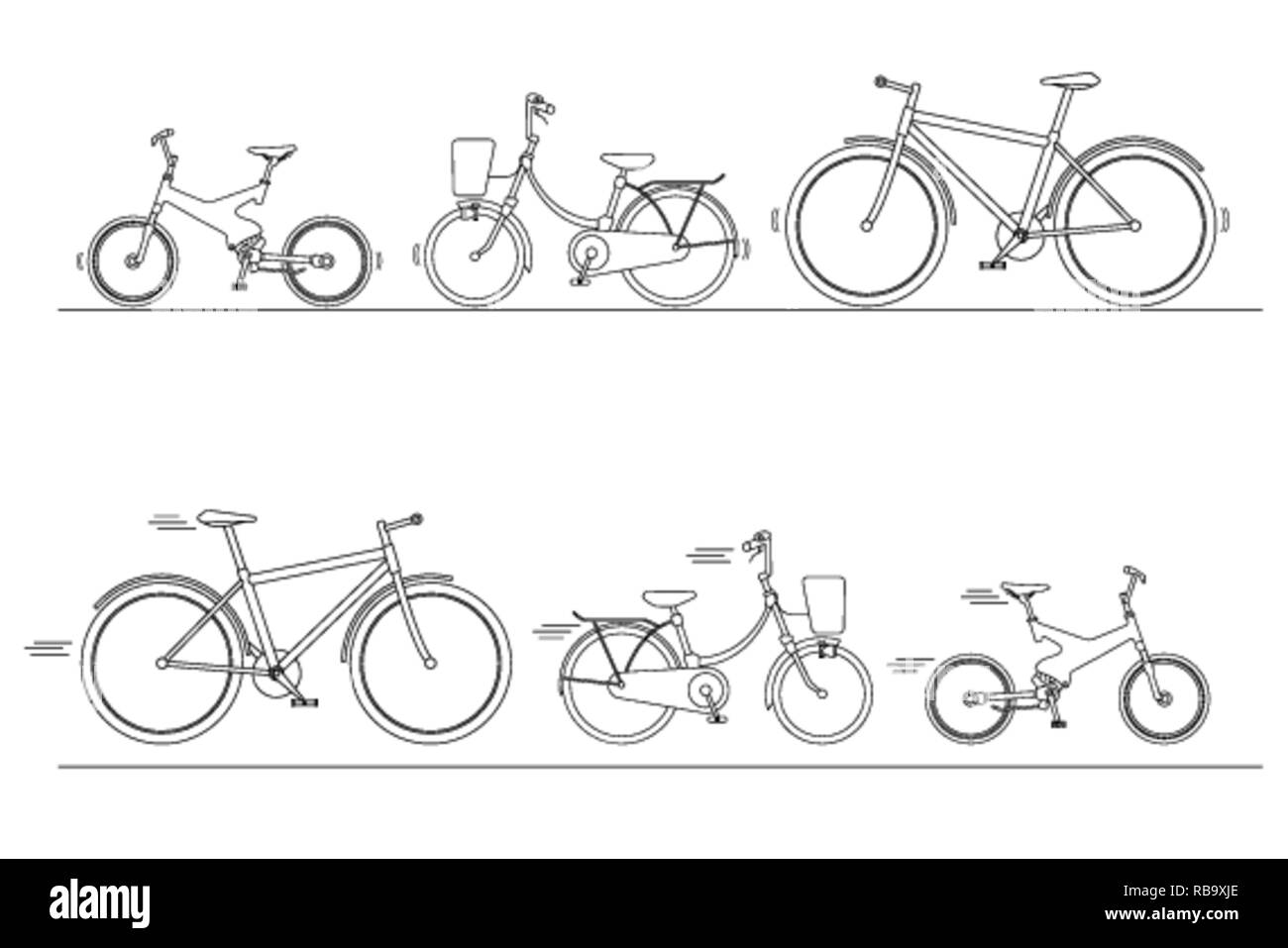 Set di biciclette per la famiglia ride, silhouette di bici isolati su  sfondo bianco, bici per uomo, donna, ragazzo, ragazza, illustrazione  vettoriale Immagine e Vettoriale - Alamy