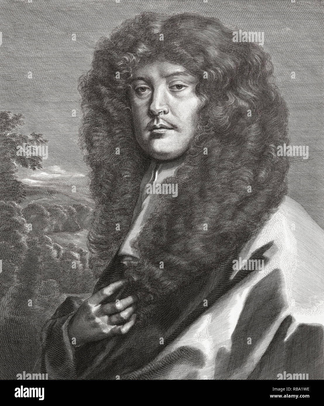 Sir Peter Lely, 1618 - 1680. Dutch-English epoca Barocca pittore. Ritratto di auto. Incisi da Arnold de Jode. Foto Stock