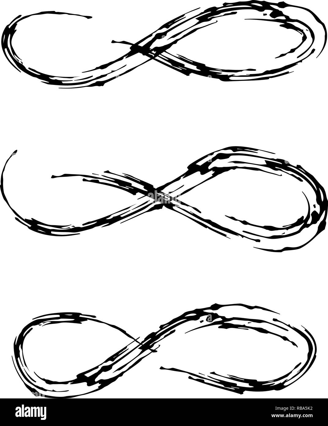 Set di vettore di tre segni infinity isolato su bianco in stile originale. Illustrazione Vettoriale