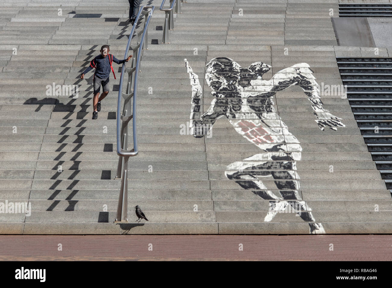I Paesi Bassi, Amsterdam, Bijlmermeer distretto. Graffiti, street-art su scala dal team Graffitinetwerk. Foto Stock