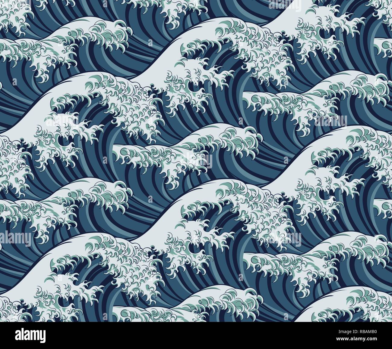 Giapponese grande onda perfetta sullo sfondo del modello Illustrazione Vettoriale