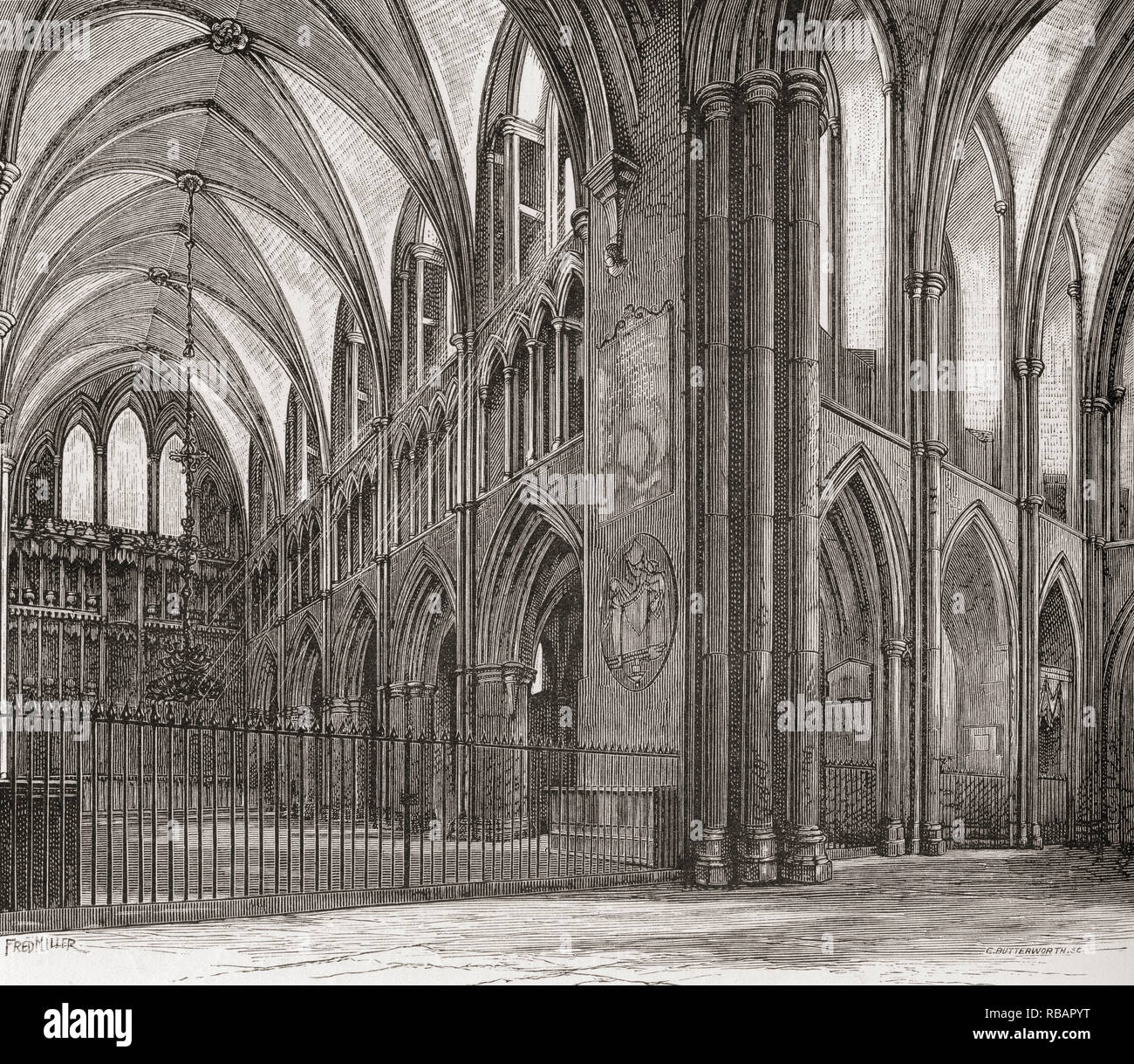 Cattedrale di Southwark aka la cattedrale e la Chiesa Collegiata di San Salvatore e St Mary Overie, Southwark, Londra, la navata e il transetto sud, visto qui nel XIX secolo. Da Londra Foto, pubblicato 1890 Foto Stock