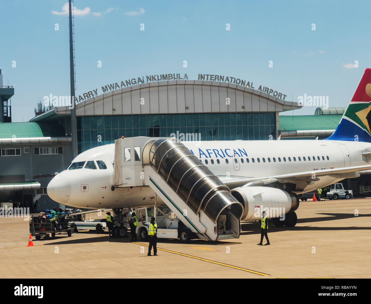 LIVINGSTON, Zambia - Novembre 24, 2018. Harry Nkumbula Mwanga Aeroporto Internazionale di Livingstone, Zambia, Africa Foto Stock