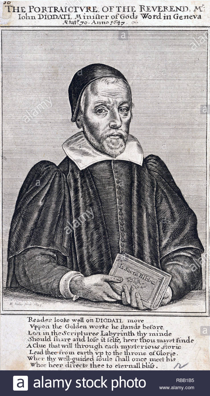 Giovanni Diodati o Deodati, 1576 - 1649, era un ginevrino-italiano nato il teologo calvinista e traduttore. Egli fu il primo traduttore della Bibbia in italiano dall ebraico e fonti greche, attacco da incisore boemo Wenceslaus Hollar da 1600s Foto Stock