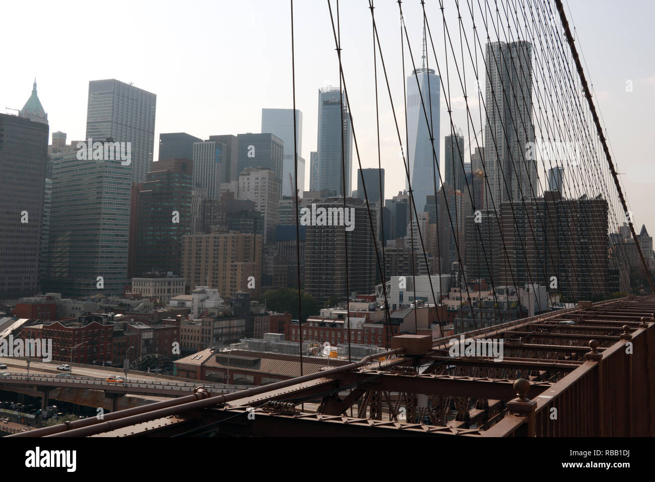 New York, Stati Uniti d'America - 2 Settembre 2018: Ponte di Brooklyn e New York City in background Foto Stock