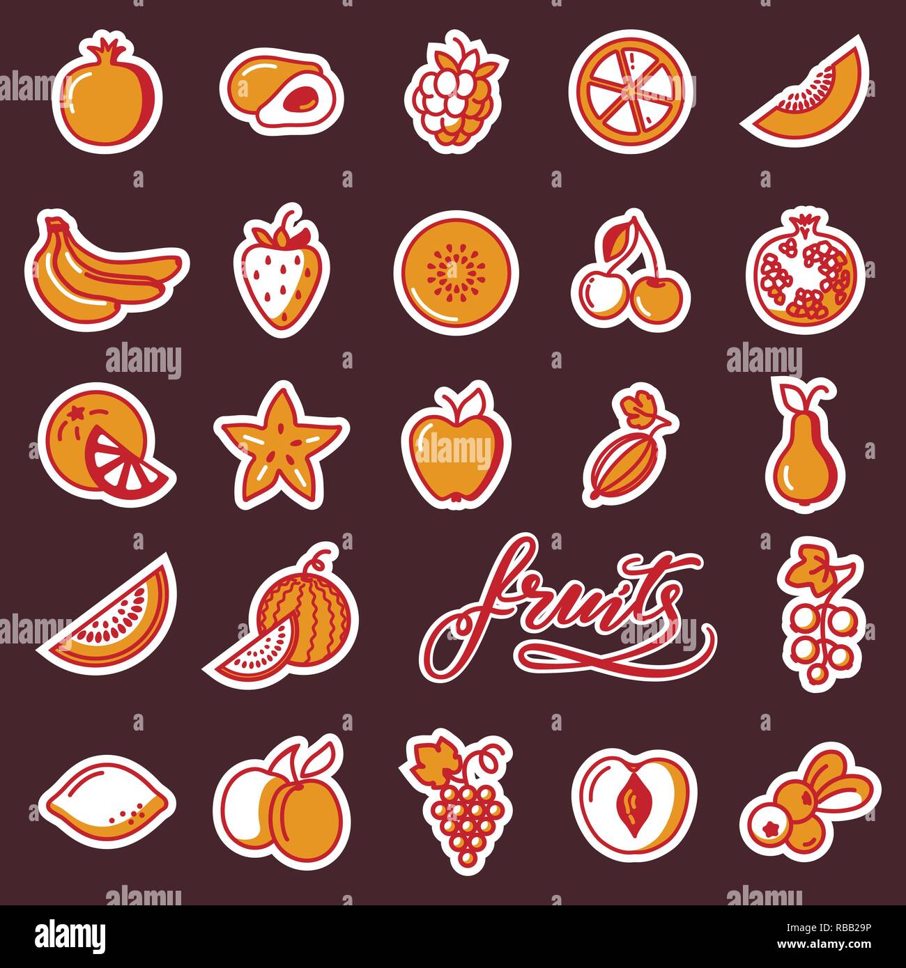 Set di icone di frutta. Illustrazione Vettoriale Illustrazione Vettoriale
