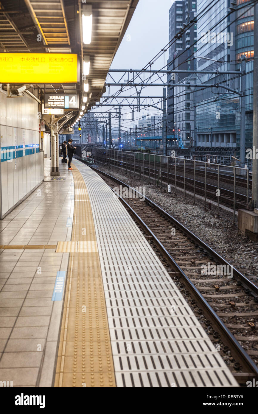 Tokyo train station piattaforma con treni n. Foto Stock