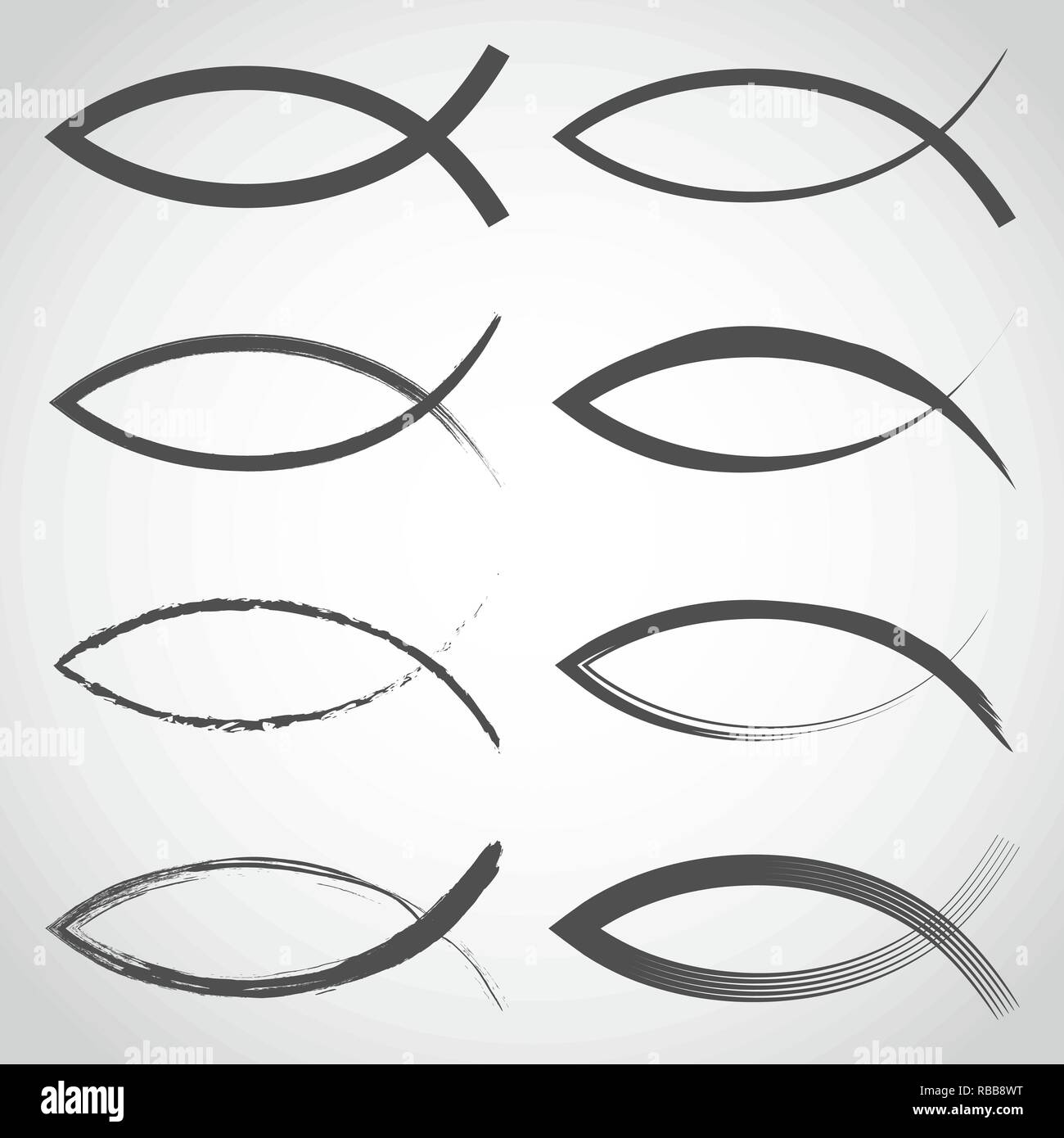 Raccolta di Christian simboli pesce. Illustrazione Vettoriale. Disegnata a mano Christian icona religiosa isolato Illustrazione Vettoriale