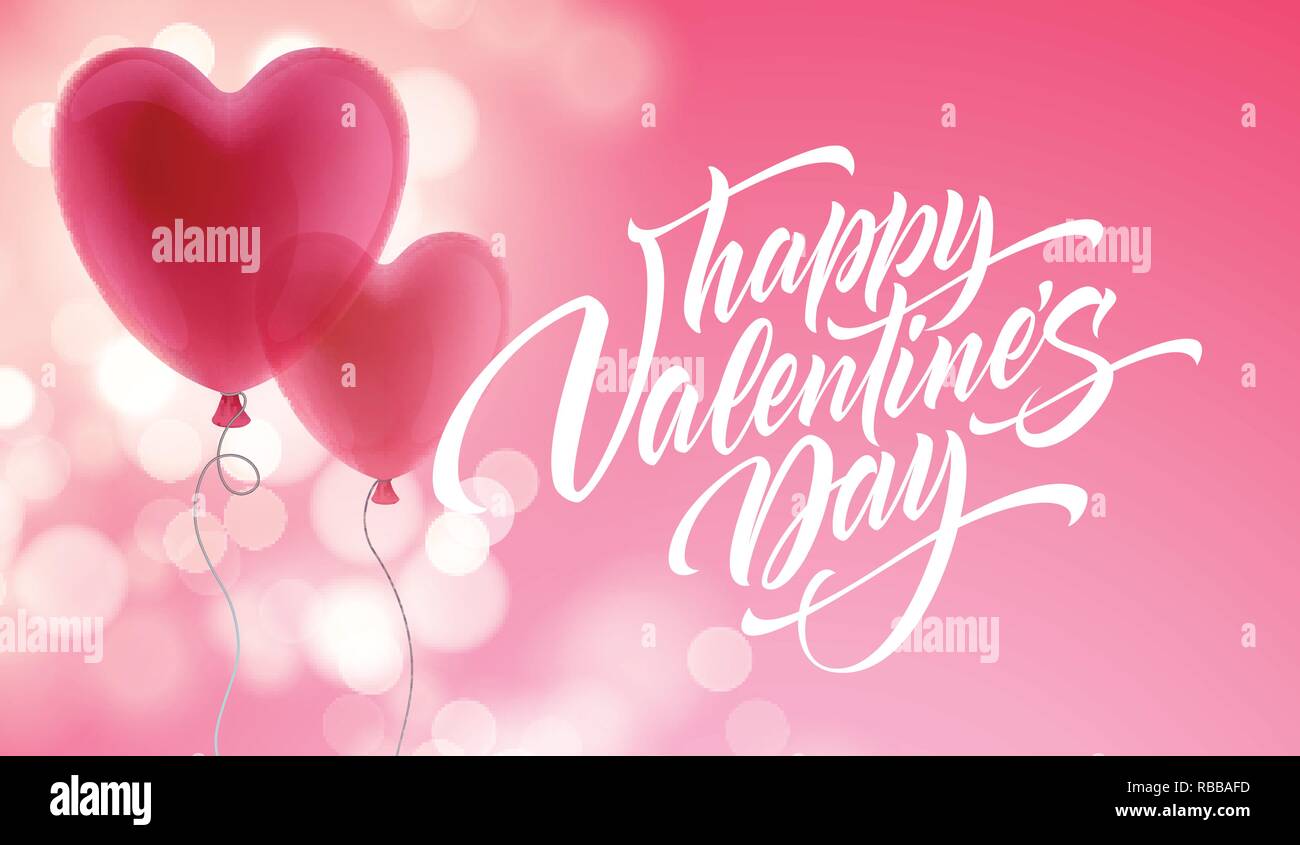 Il giorno di San Valentino scritte sul cuore di sfondo a palloncino. Illustrazione Vettoriale Illustrazione Vettoriale
