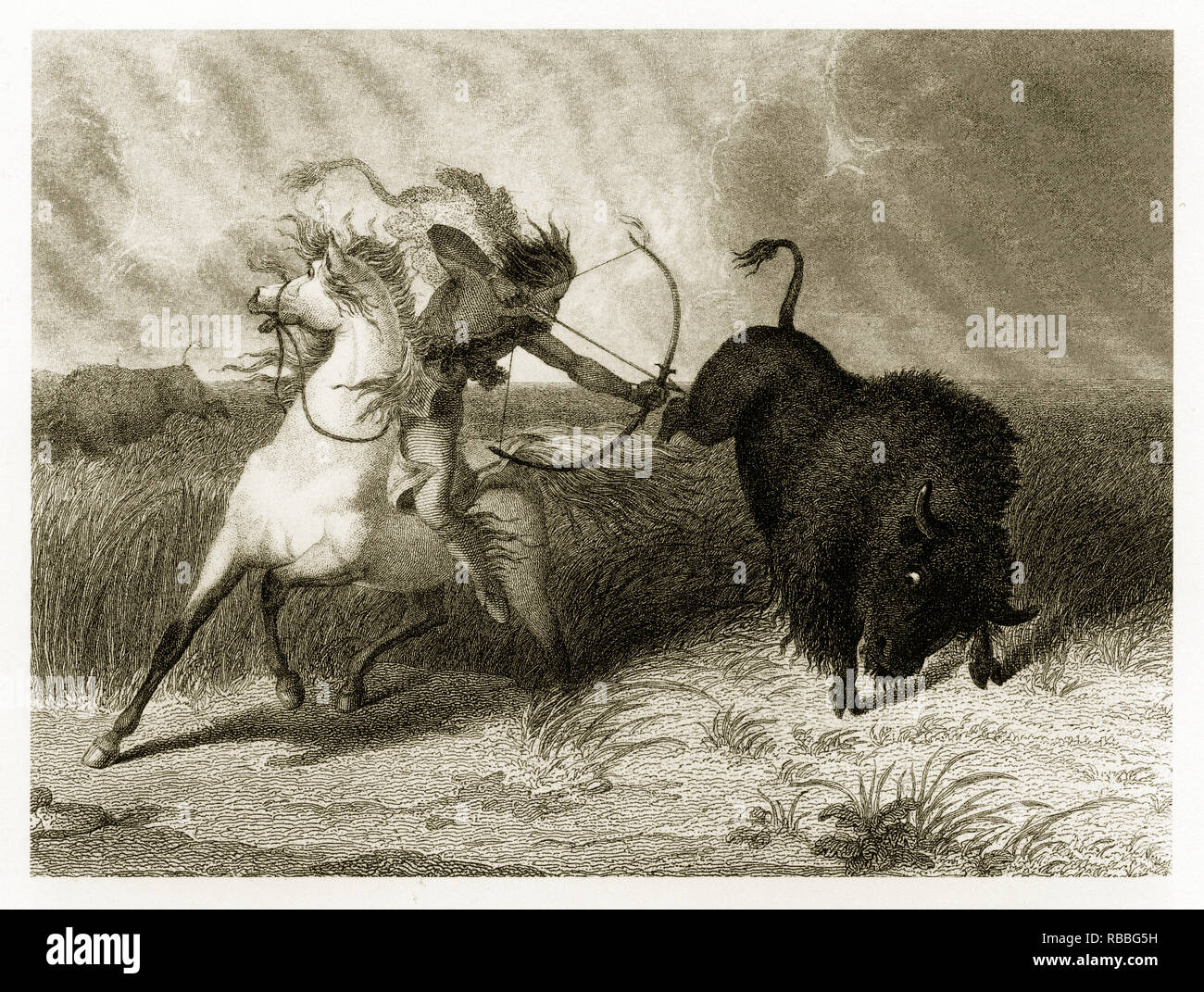 Gli indiani a caccia di bisonti, Nativi Americani incisione, 1887 Foto Stock