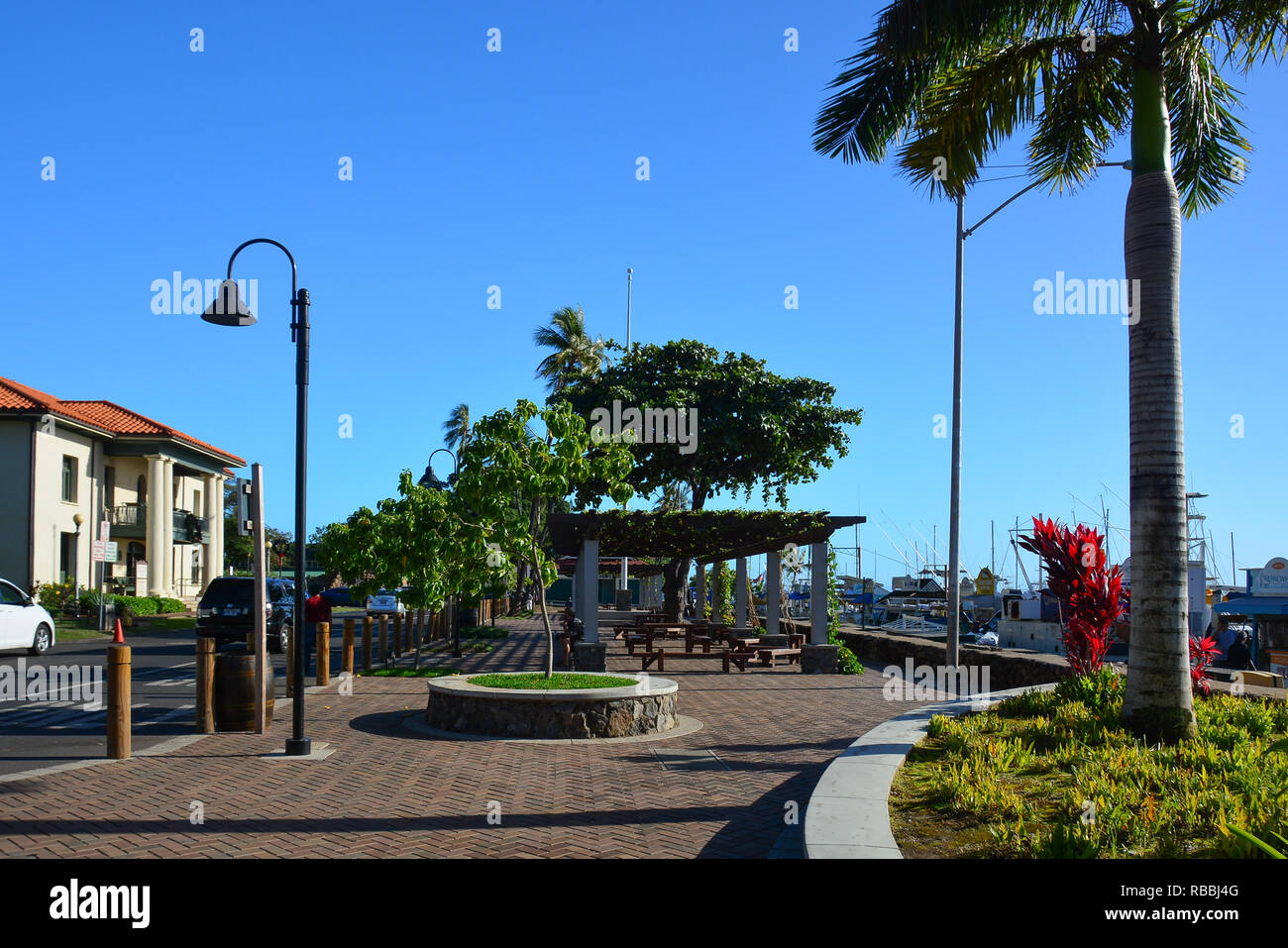 Storica Lahaina, Maui, prima capitale delle Isole Hawaii e ex città di caccia alla balena. Foto Stock