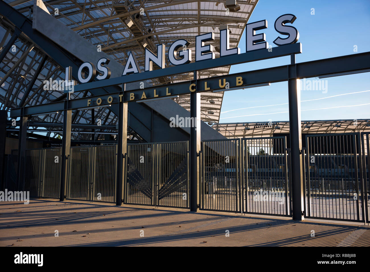 Banc della California Stadium di Exposition Park, Los Angeles, California, la casa di Los Angeles Football Club. Foto Stock