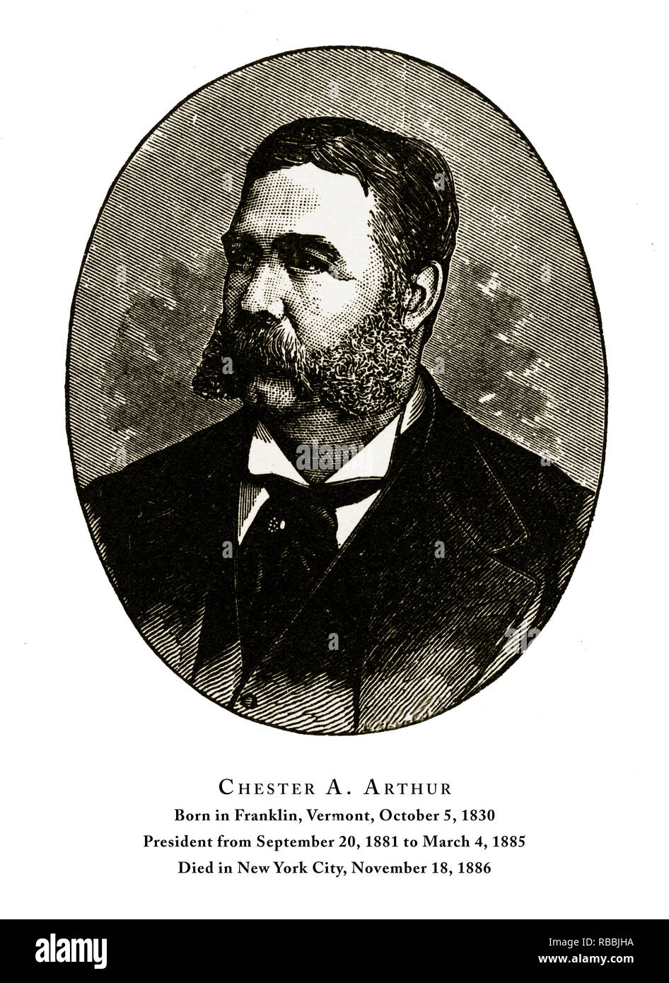 Chester A. Arthur, inciso ritratto del presidente, 1888 Foto Stock