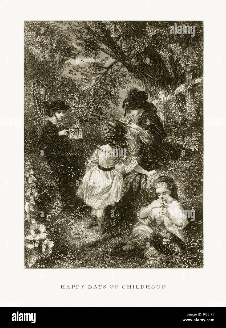 I giorni felici della fanciullezza incisione Vittoriano, 1879 Foto Stock