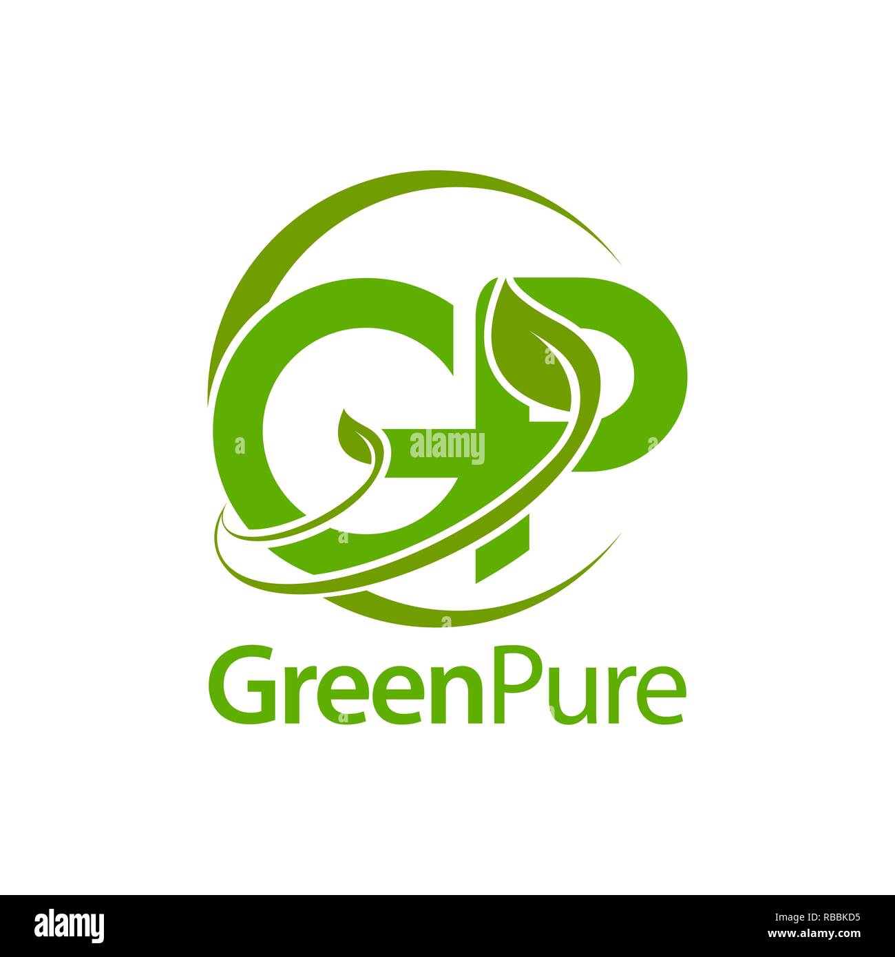 Verde foglia pura lettera iniziale del logo GP concept design template idea Illustrazione Vettoriale