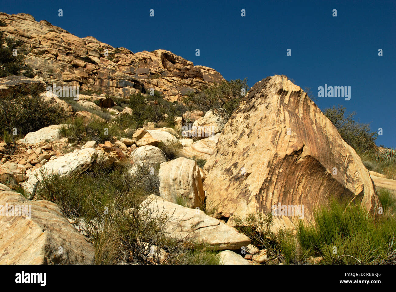 Aspro paesaggio al Red Rock Canyon National Conservation Area, un popolare escursioni e arrampicate su roccia destinazione ad ovest di Las Vegas, Nevada. Foto Stock
