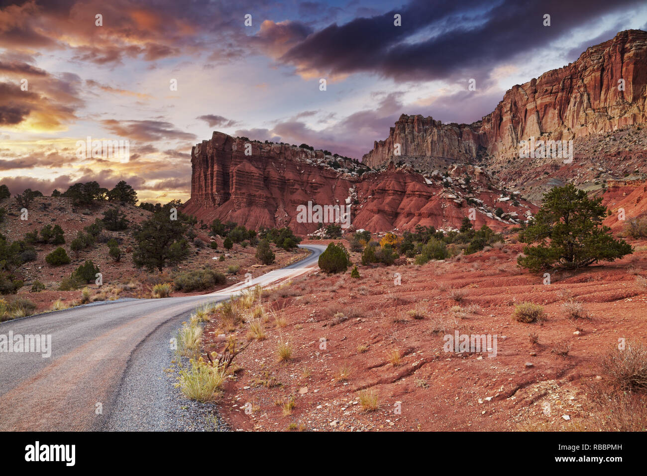 Tramonto nel deserto dello Utah, Capitol Reef National Park, STATI UNITI D'AMERICA Foto Stock