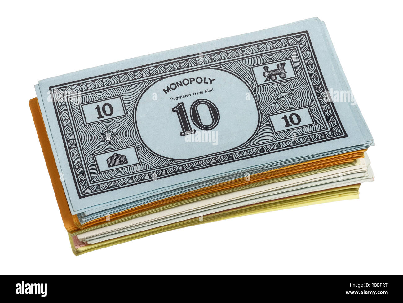 Una pila di carta moneta di monopolio Foto Stock