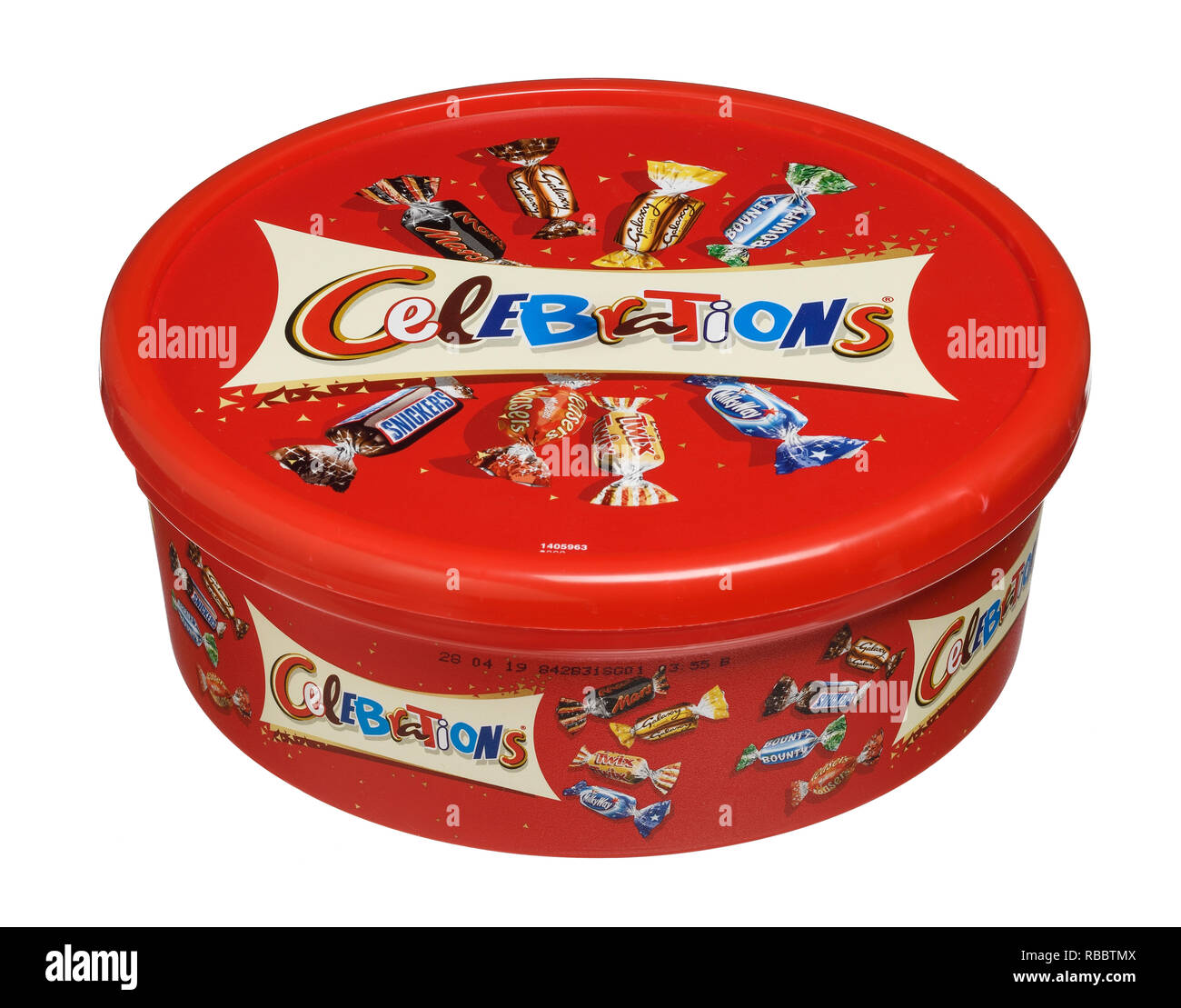 Un rosso scatola di plastica di celebrazioni dolci Foto Stock