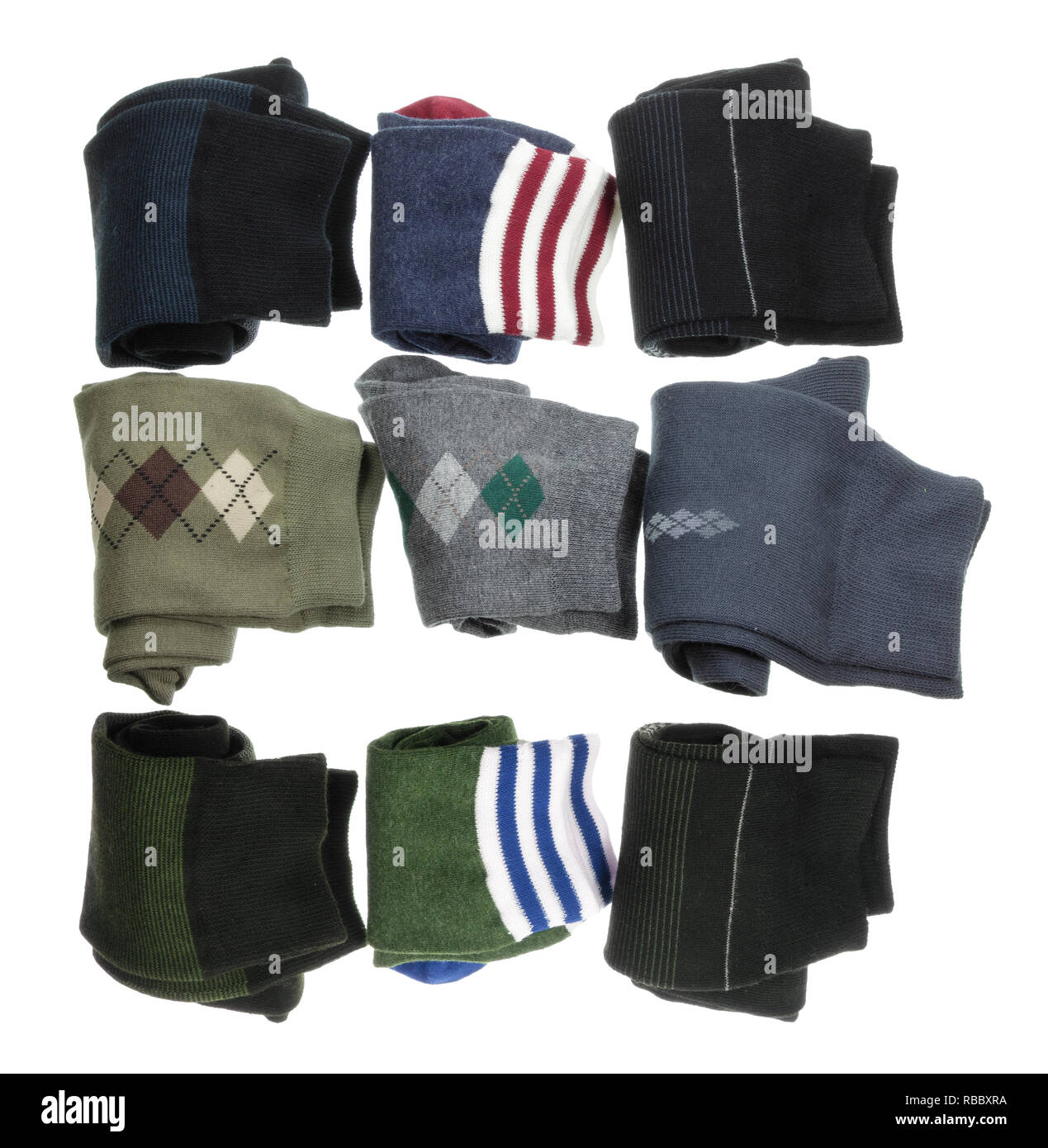 Calze su sfondo bianco Foto Stock