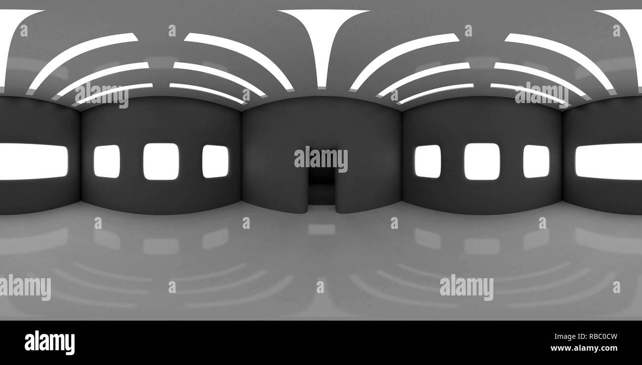 HDRI environment map, di 360 gradi, immagine astratta panorama sferica sfondo, interno sorgente luminosa il rendering in bianco e nero (3d'illustrazione) Foto Stock