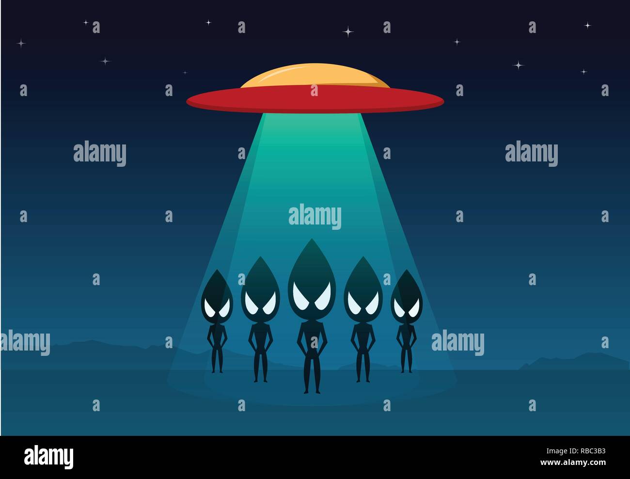 Un gruppo di alieni arrivati sulla terra da UFO, vector art design Illustrazione Vettoriale