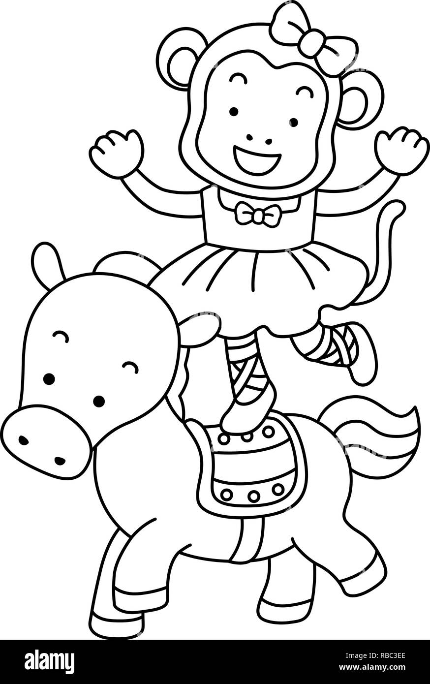 La colorazione di illustrazione di un denaro di eseguire sul dorso di un cavallo nel Circus Foto Stock