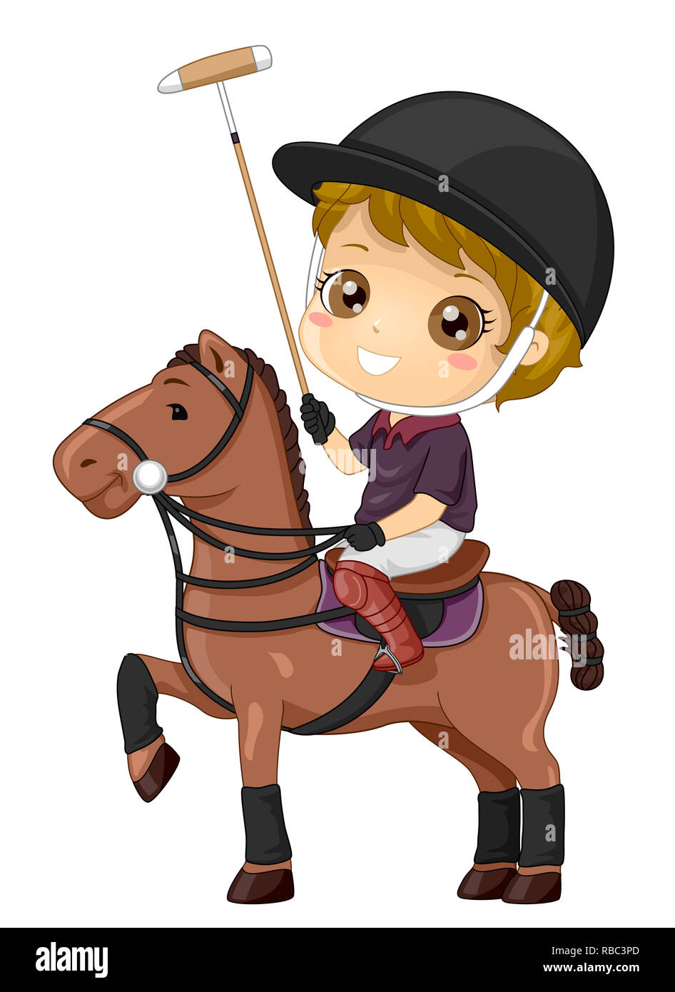 Illustrazione di un ragazzo di capretto a cavallo e giocare a polo Foto  stock - Alamy