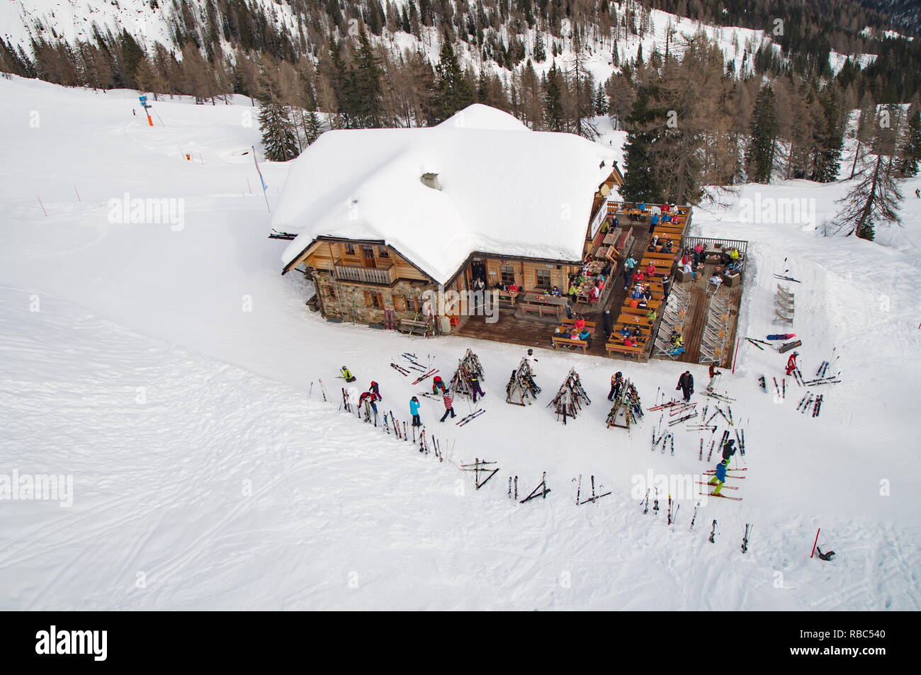 Ski bar nelle Alpi Foto Stock