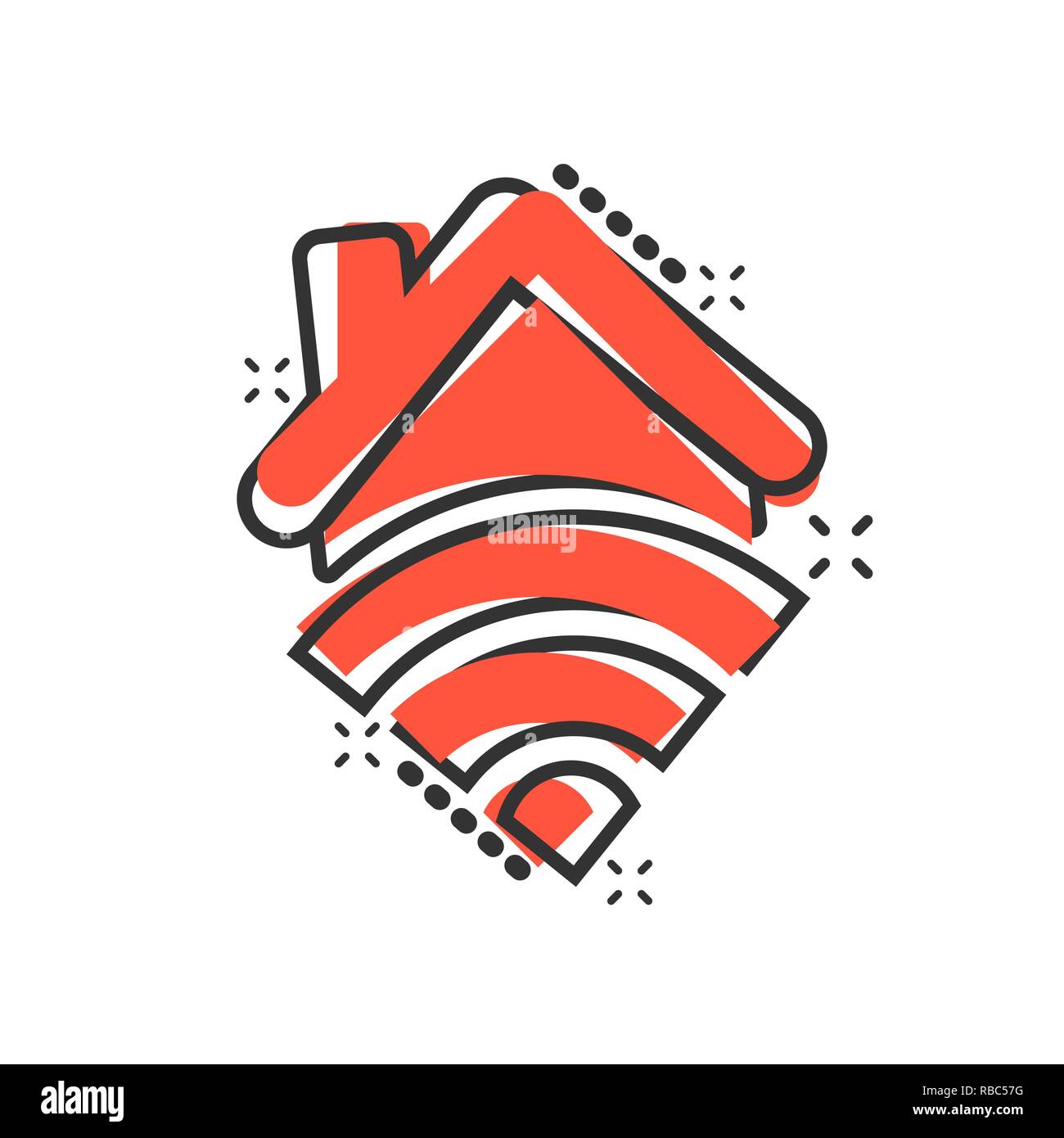 Smart icona home in stile fumetto. Casa di vettore di controllo di illustrazione cartoon pittogramma. Smart home business concetto effetto splash. Illustrazione Vettoriale