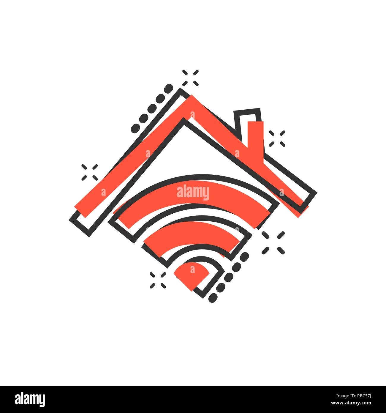 Smart icona home in stile fumetto. Casa di vettore di controllo di illustrazione cartoon pittogramma. Smart home business concetto effetto splash. Illustrazione Vettoriale