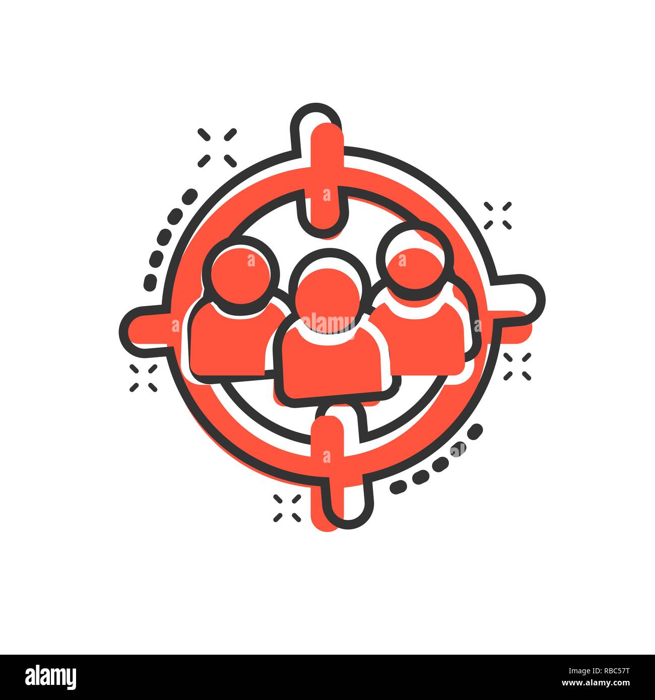 Pubblico target icona in stile fumetto. Focus su persone vettore illustrazione cartoon pittogramma. Risorse umane il concetto di business effetto splash. Illustrazione Vettoriale