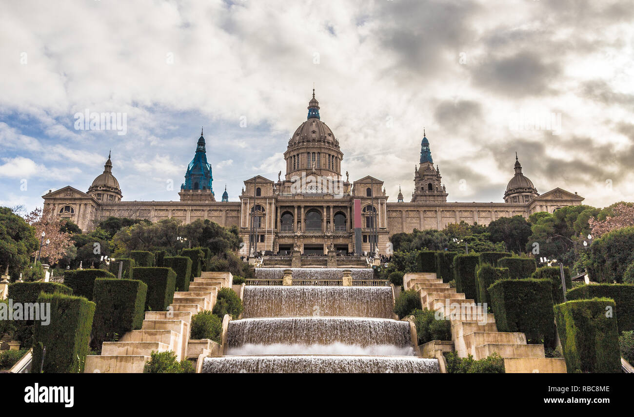 Palau Nacional Montjuic Barcellona Spagna Europa. Foto Stock
