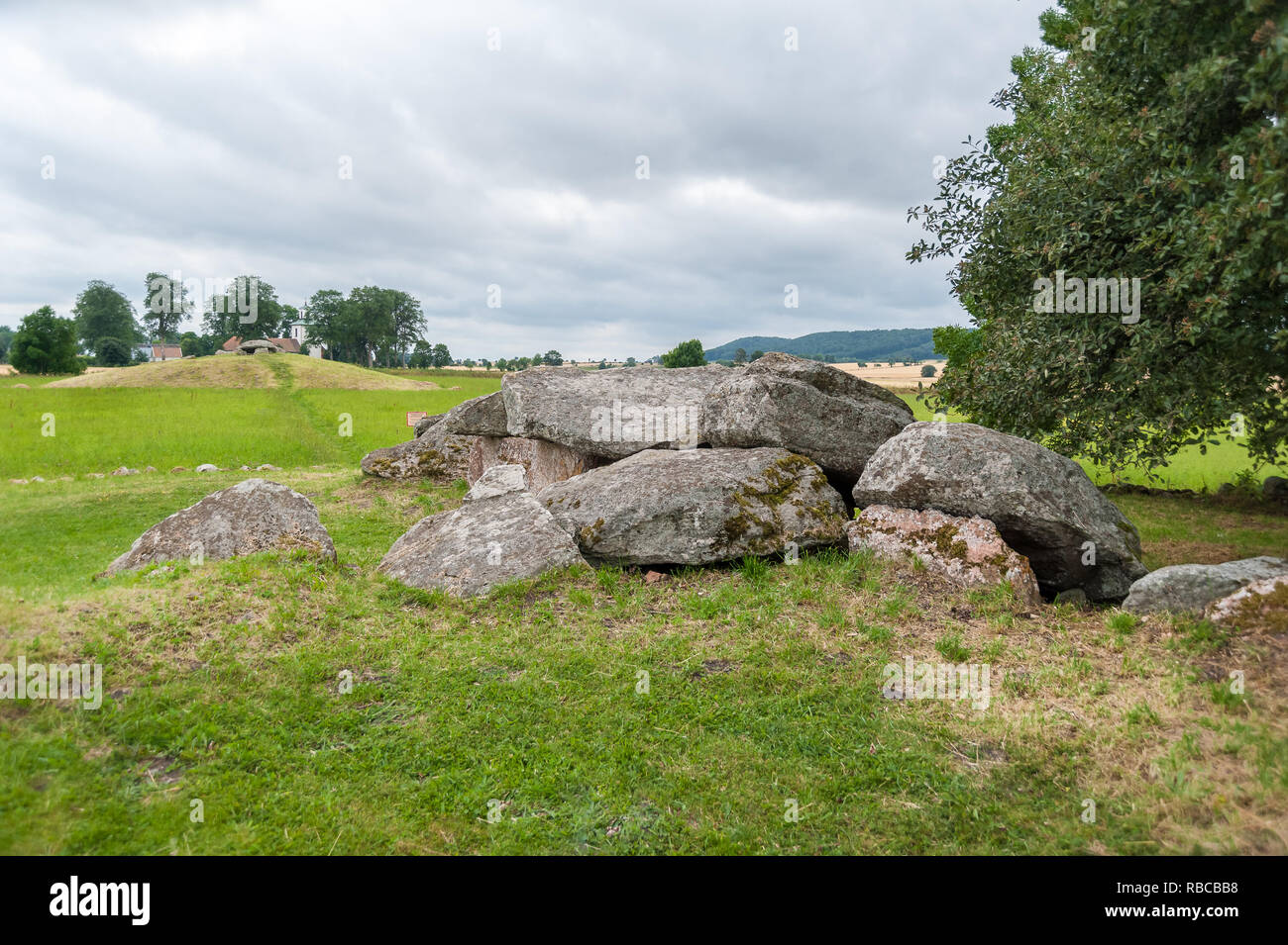 Pietre megalitiche in villaggio Slota, Falkoping distretto, Svezia. L'Europa. Antico rituale motivi. Foto Stock