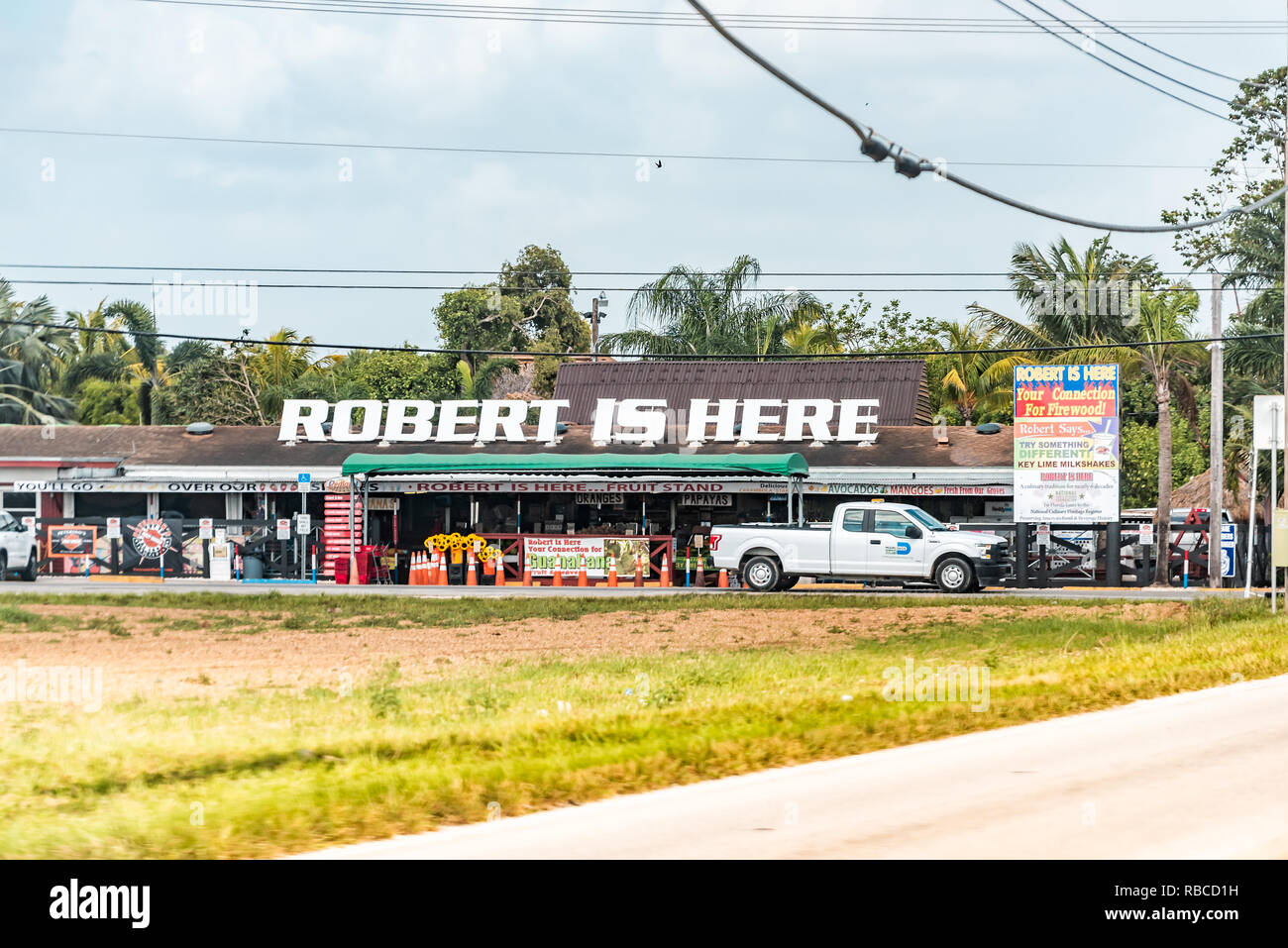 Homestead, Stati Uniti d'America - 2 Maggio 2018: Robert è qui frutta stand o store negozio di vendita rari ed esotici locali di frutta tropicale e verdure da strada Foto Stock