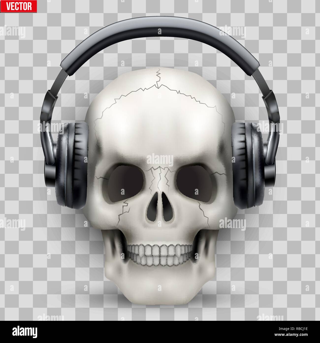 Cranio umano con le cuffie Illustrazione Vettoriale