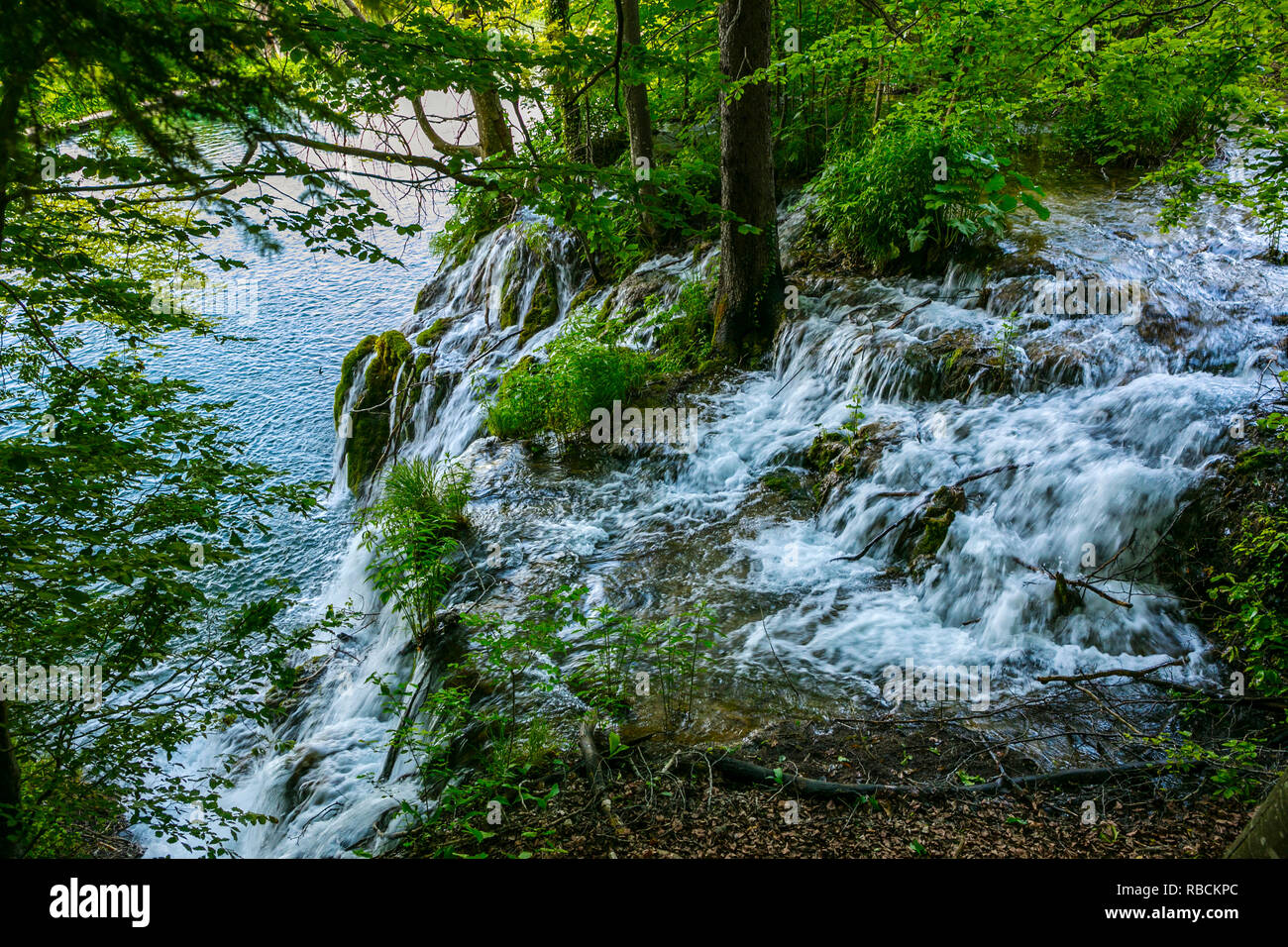 Il Parco Nazionale dei Laghi di Plitvice. Lika Pljeå¡ivica mountain range . Il parco rientra in due contee Lika-Senj Affitto e Karlovac . Patrimonio Mondiale dell'UNESCO, Foto Stock