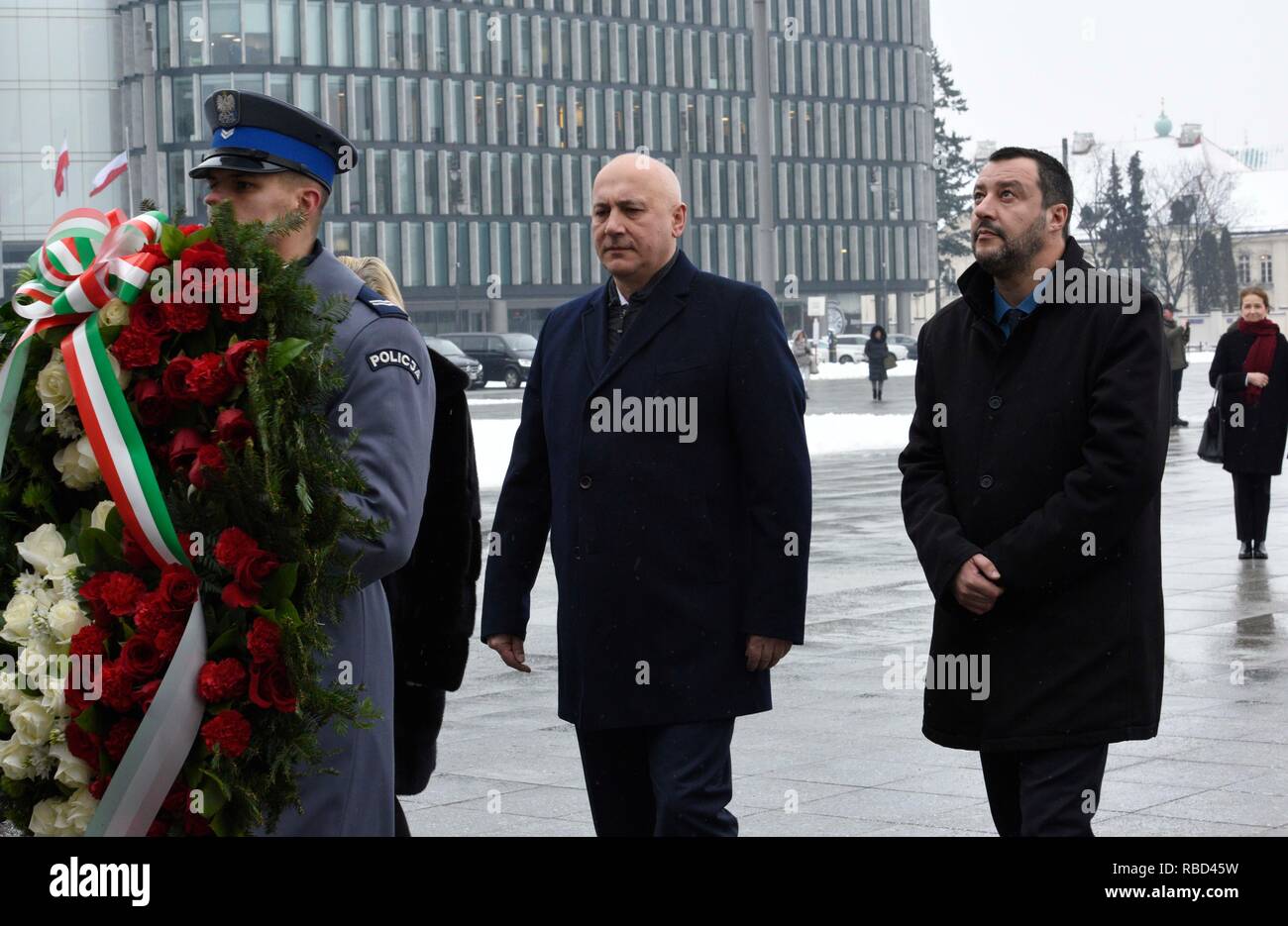 Foto LaPresse/Stefano Cavicchi 09/01/2019 Varsavia, Polonia italiano Il Ministro Salvini in visita in Polonianella foto: il ministro dell'interno Matteo Salvini con il ministro dell'interno della Repubblica di Polonia Joachim BrudzinskiPhoto LaPresse / Stefano CavicchiJanuary 09, 2019 Varsavia, ministro PolandpoliticsThe Matteo Salvini visite Polandin foto: il Ministro degli interni di Matteo Salvini con il Ministro degli Interni della Repubblica di Polonia Joachim Brudzinski Foto Stock